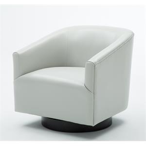 Pemberly Row Dove Gray Faux Leather Wood Base Swivel Accent Chair