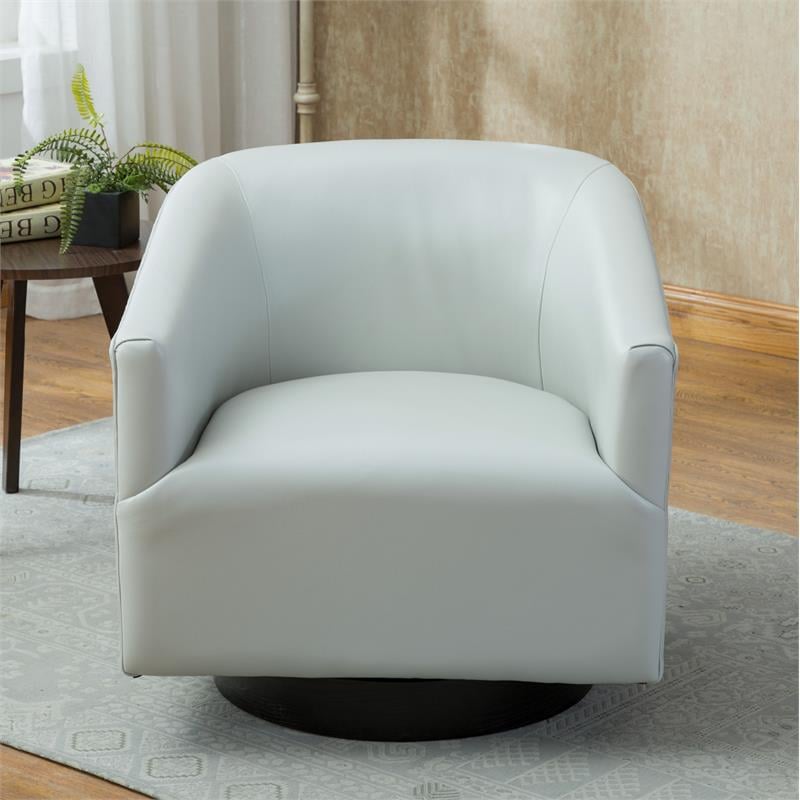 Pemberly Row Dove Gray Faux Leather Wood Base Swivel Accent Chair