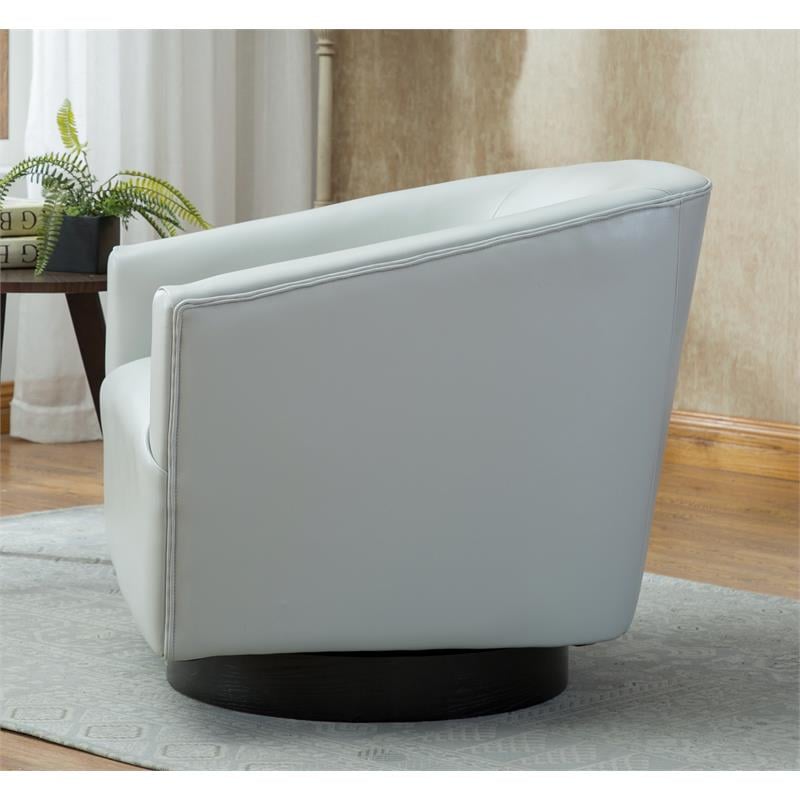 Pemberly Row Dove Gray Faux Leather Wood Base Swivel Accent Chair