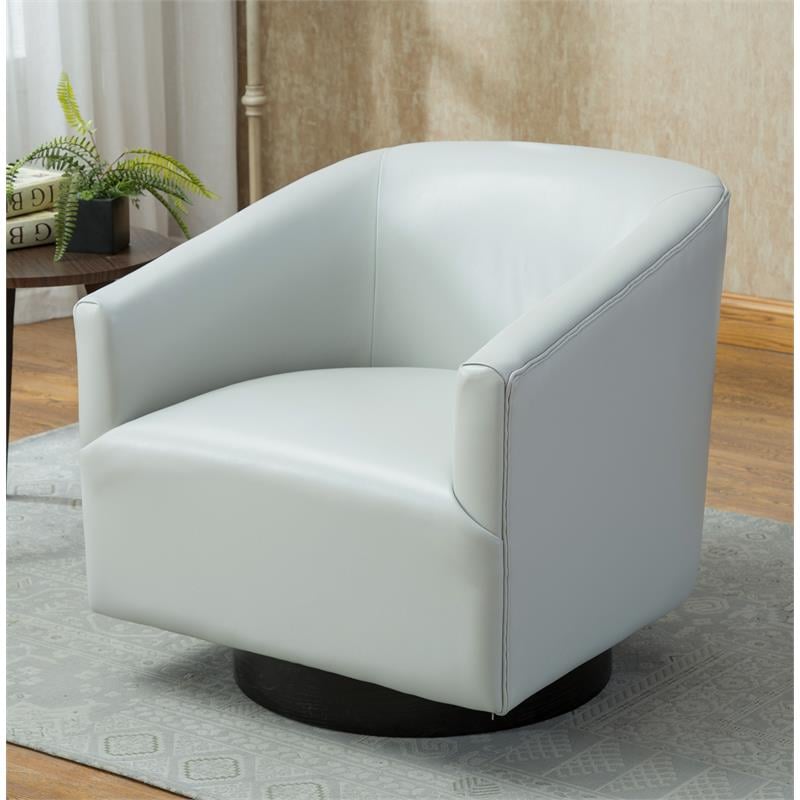 Pemberly Row Dove Gray Faux Leather Wood Base Swivel Accent Chair
