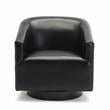 Pemberly Row Black Faux Leather Wood Base Swivel Accent Chair
