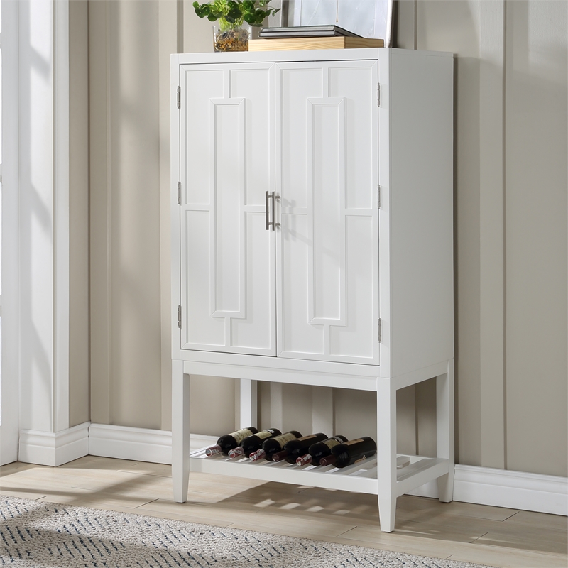 Pemberly Row 60-inch White Wood 2-door Modern Bar Cabinet with Pull-Out Tray