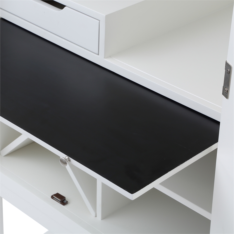 Pemberly Row 60-inch White Wood 2-door Modern Bar Cabinet with Pull-Out Tray