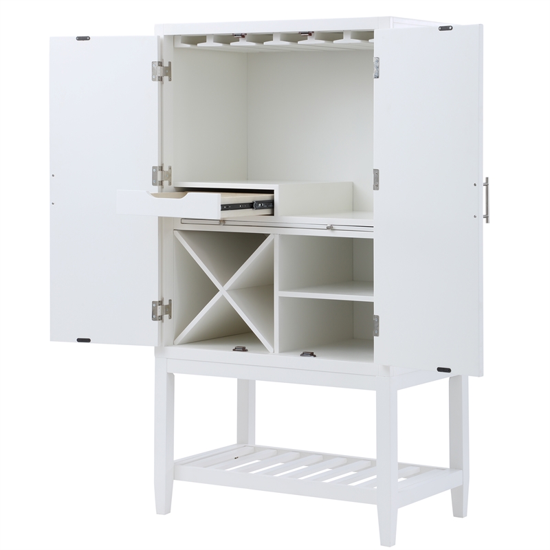 Pemberly Row 60-inch White Wood 2-door Modern Bar Cabinet with Pull-Out Tray