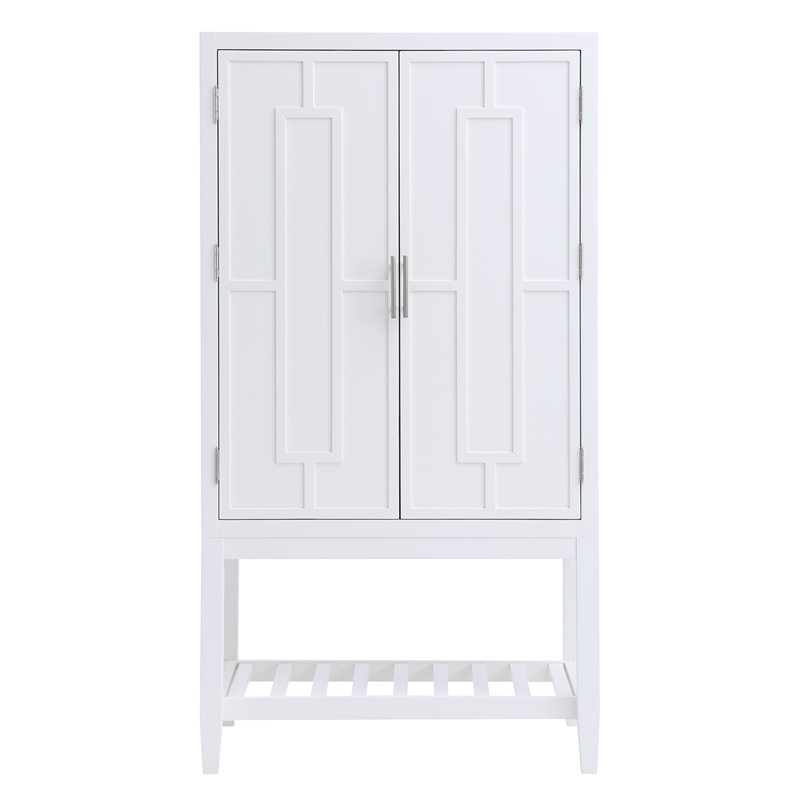 Pemberly Row 60-inch White Wood 2-door Modern Bar Cabinet with Pull-Out Tray