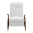 Pemberly Row Wood Arm Milky White Faux Leather Wood Arm Push Back Recliner