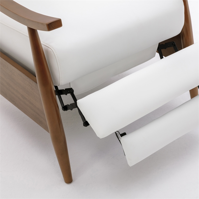 Pemberly Row Wood Arm Milky White Faux Leather Wood Arm Push Back Recliner