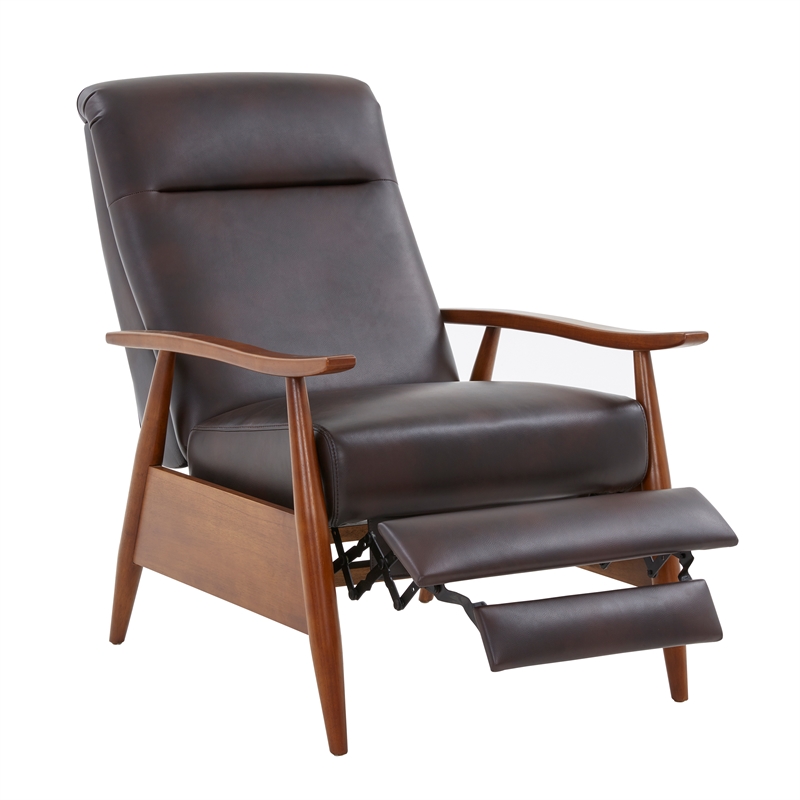 Pemberly Row Wood Arm Burnished Brown Faux Leather Push Back Recliner