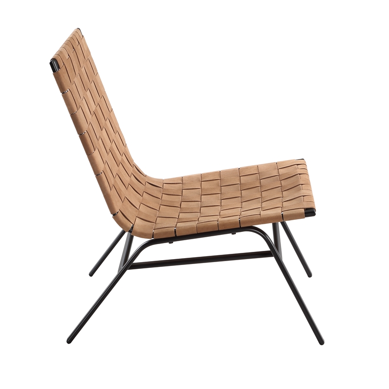Pemberly Row Contemporary Woven Brown Leather Metal Frame Accent Chair