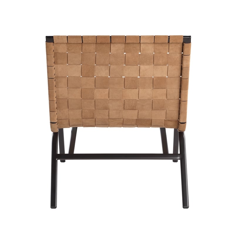 Pemberly Row Contemporary Woven Brown Leather Metal Frame Accent Chair