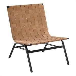 Pemberly Row Contemporary Woven Brown Leather Metal Frame Accent Chair