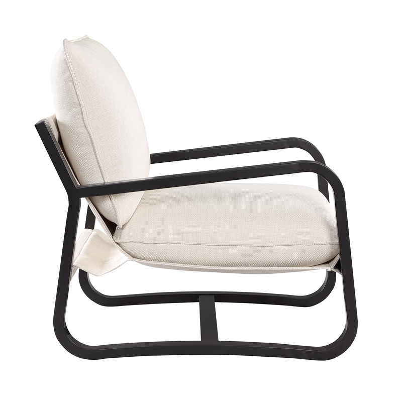 Pemberly Row Sling Chair Upholstered in Oatmeal White Fabric with Metal Frame