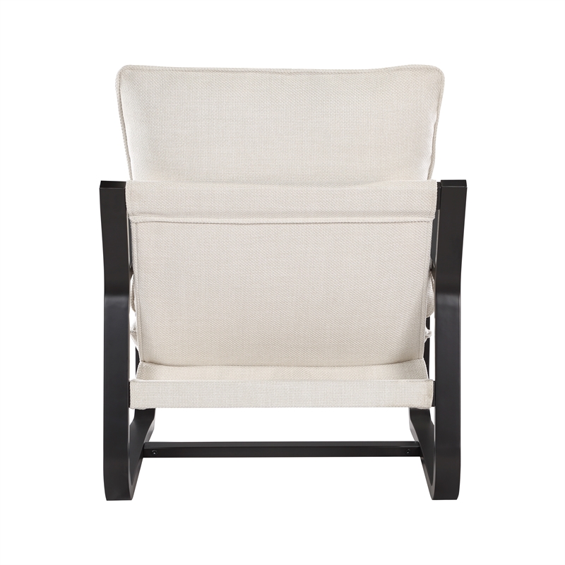 Pemberly Row Sling Chair Upholstered in Oatmeal White Fabric with Metal Frame