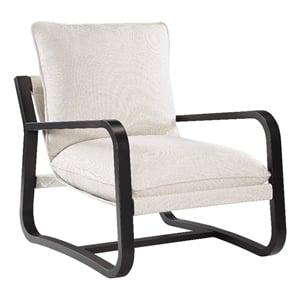 Pemberly Row Sling Chair Upholstered in Oatmeal White Fabric with Metal Frame