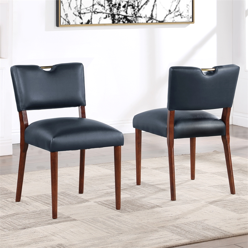 Pemberly Row Midnight Blue Faux Leather Dining Chair - Set of 2