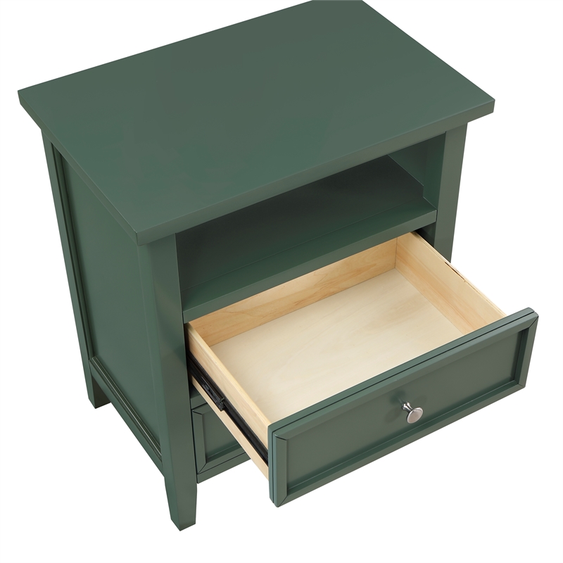 Pemberly Row Contemporary Vintage Green Wood 2-Drawer Nightstand