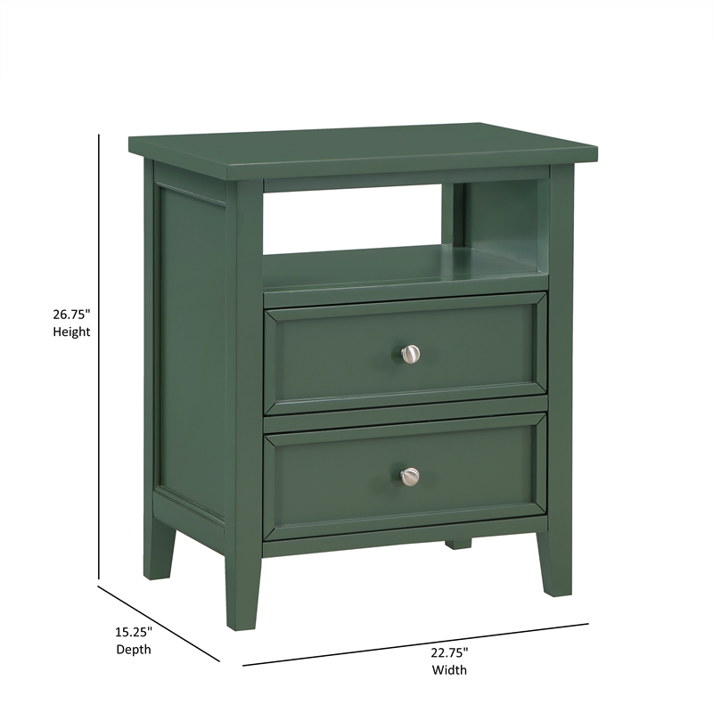 Pemberly Row Contemporary Vintage Green Wood 2-Drawer Nightstand