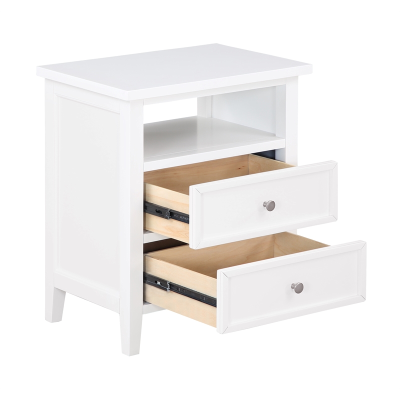 Pemberly Row Contemporary White Wood 2-Drawer Casual Storage Nightstand