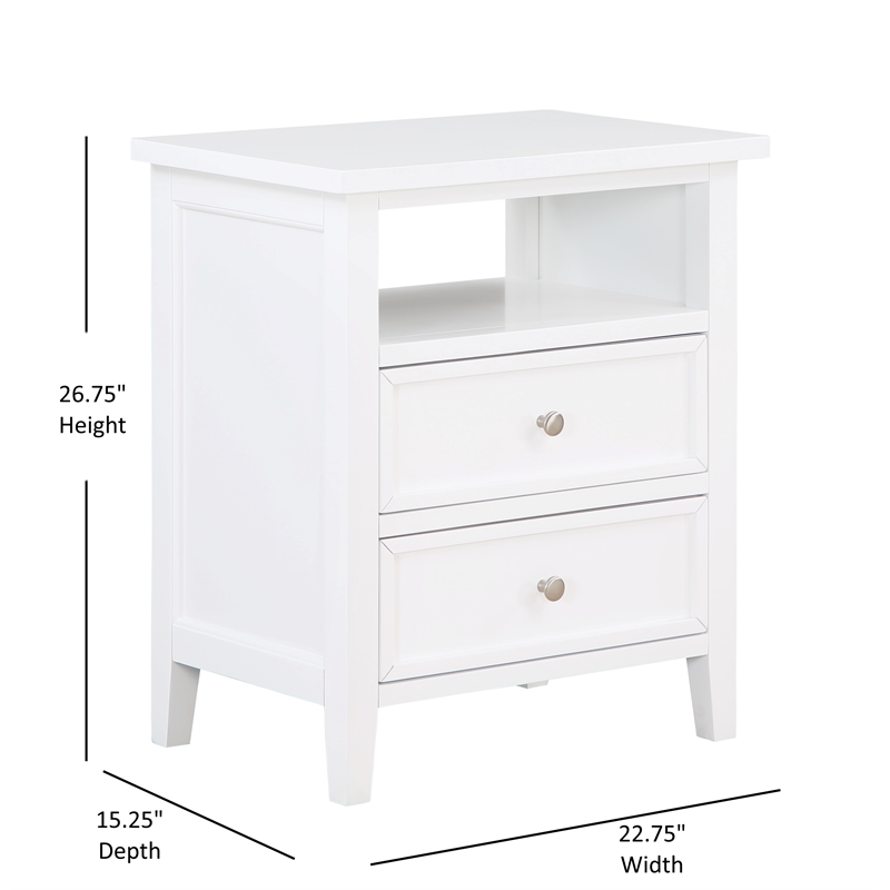 Pemberly Row Contemporary White Wood 2-Drawer Casual Storage Nightstand