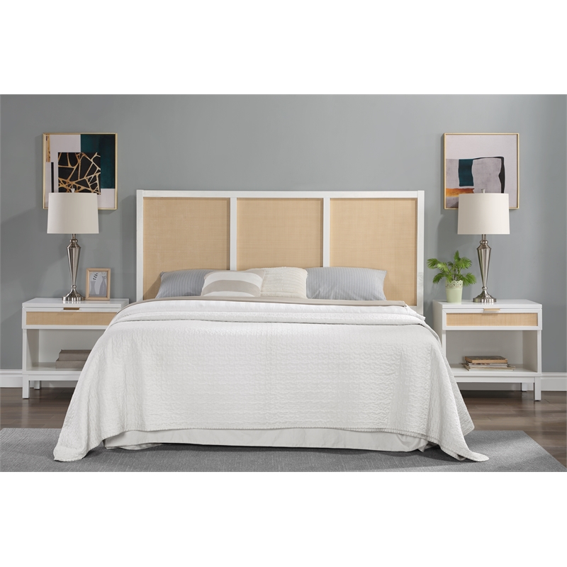 Pemberly Row Contemporary Cane and White Wood King Size Headboard