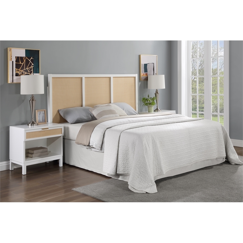 Pemberly Row Contemporary Cane and White Wood King Size Headboard