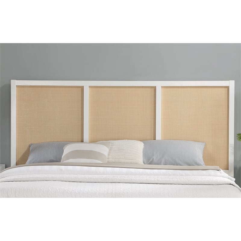 Pemberly Row Contemporary Cane and White Wood King Size Headboard