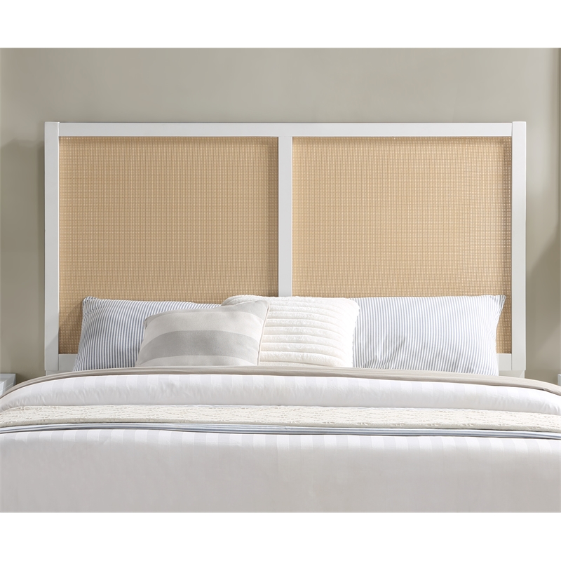 Pemberly Row Contemporary Cane and White Wood Queen - Full Headboard