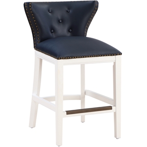 Pemberly Row 25&quot Faux Leather & Wood Counter Stool in Blue/White