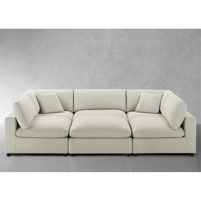 Pemberly Row Contemporary Modular Beige Fabric 6-Piece Nest Sectional