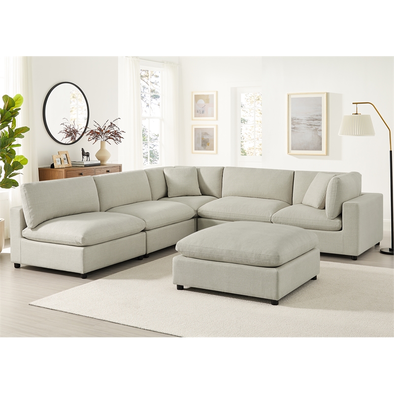 Pemberly Row Contemporary Modular Beige Fabric 6-Piece Nest Sectional