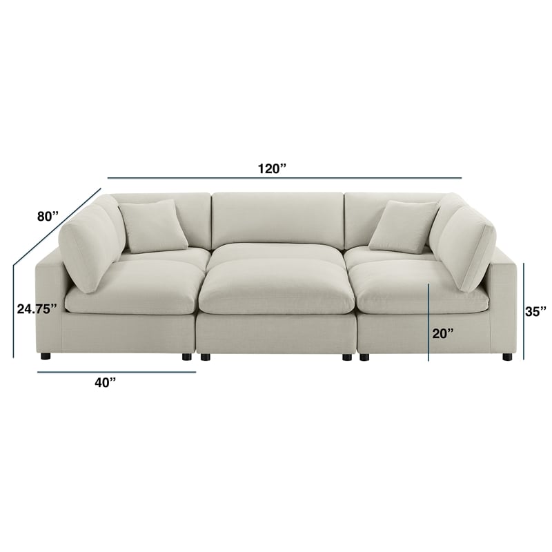 Pemberly Row Contemporary Modular Beige Fabric 6-Piece Nest Sectional