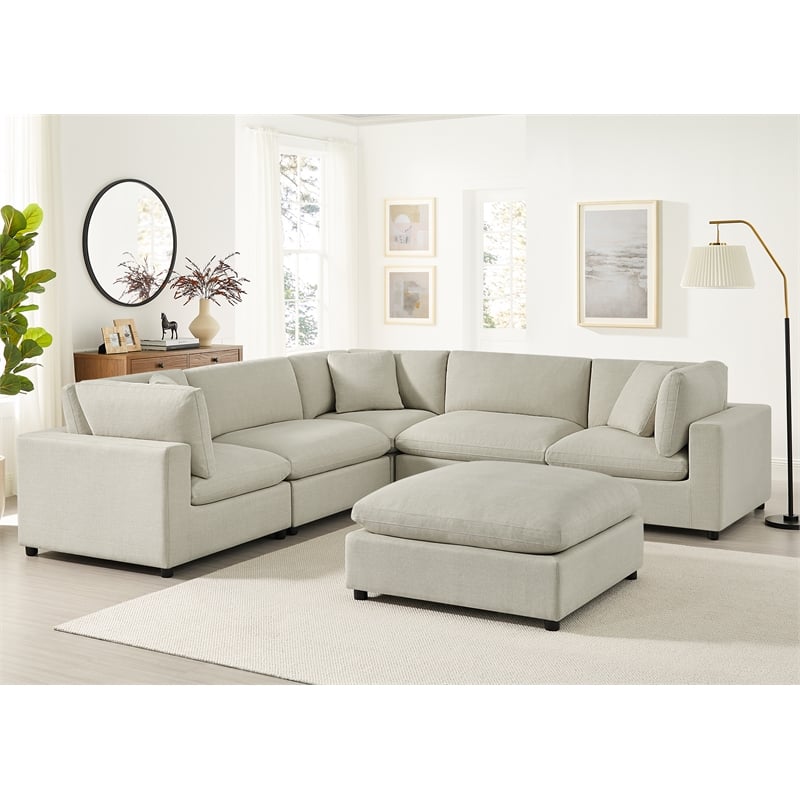 Pemberly Row Contemporary Beige Fabric Extra Large 40