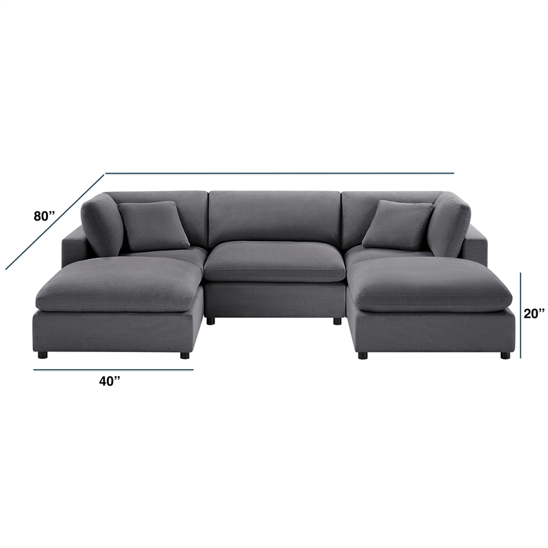 Pemberly Row Modular Charcoal Fabric 5-Piece XL Chofa Sectional