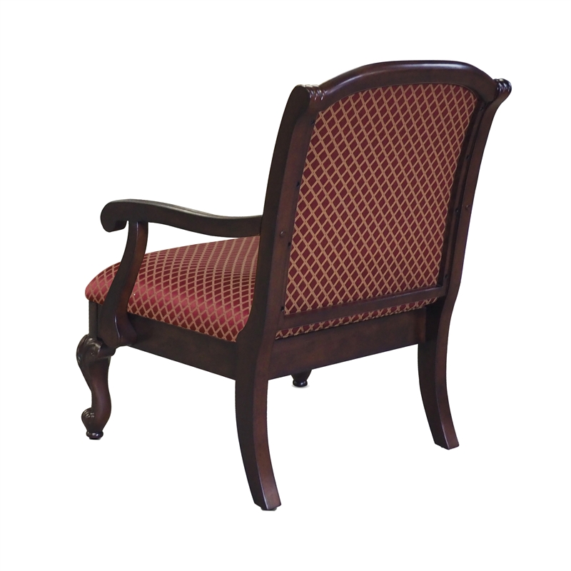 Pemberly Row Red Safari Magenta Wood Arm Chair in Walnut Woof Frame