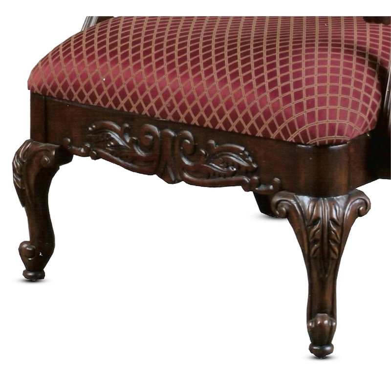 Pemberly Row Red Safari Magenta Wood Arm Chair in Walnut Woof Frame