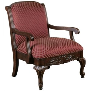 Pemberly Row Red Safari Magenta Wood Arm Chair in Walnut Woof Frame