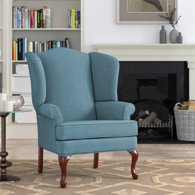 Pemberly Row Contemporary Blue Fabric Traditional Wing Back Accent Chair
