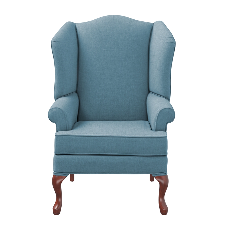 Pemberly Row Contemporary Blue Fabric Traditional Wing Back Accent Chair