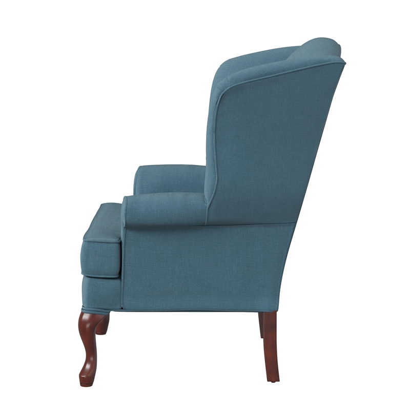 Pemberly Row Contemporary Blue Fabric Traditional Wing Back Accent Chair