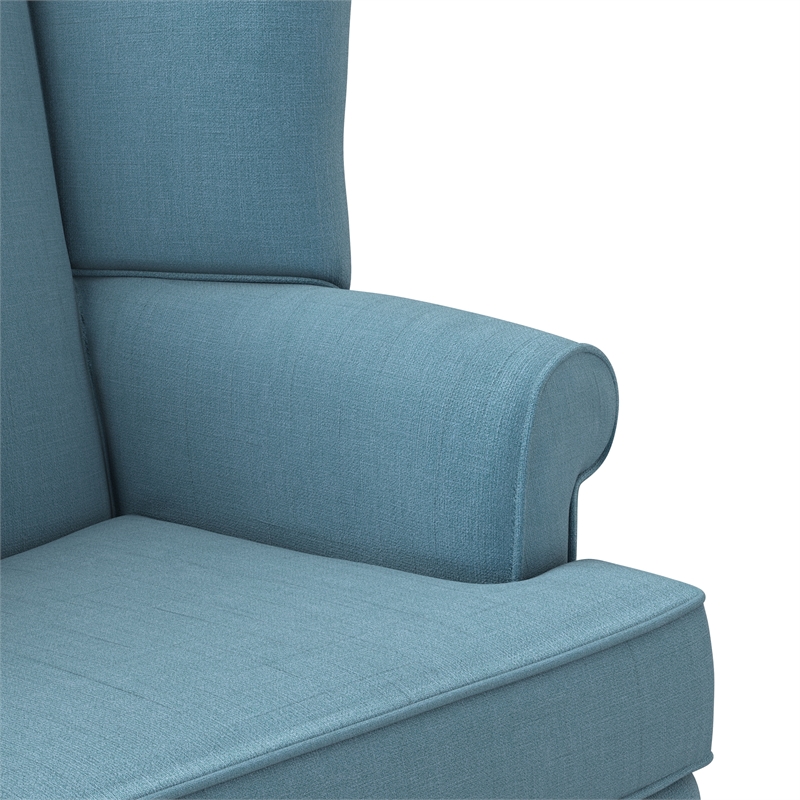 Pemberly Row Contemporary Blue Fabric Traditional Wing Back Accent Chair
