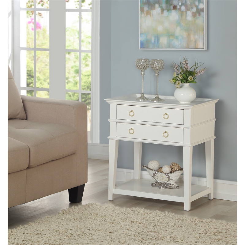 Pemberly Row Contemporary 2-Drawer Tray Top Wood Nightstand in White
