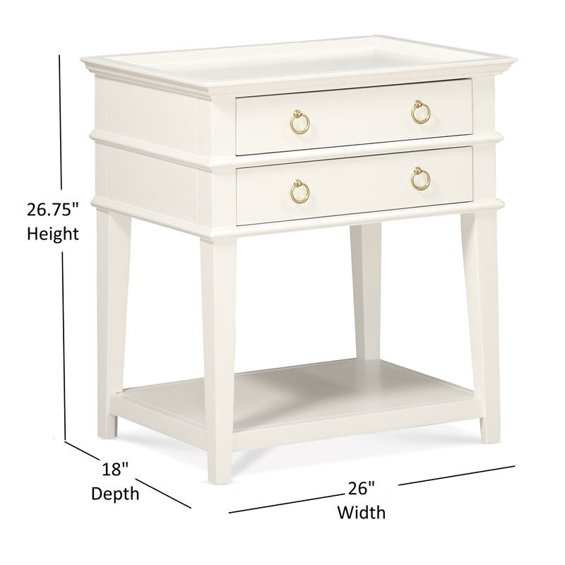 Pemberly Row Contemporary 2-Drawer Tray Top Wood Nightstand in White