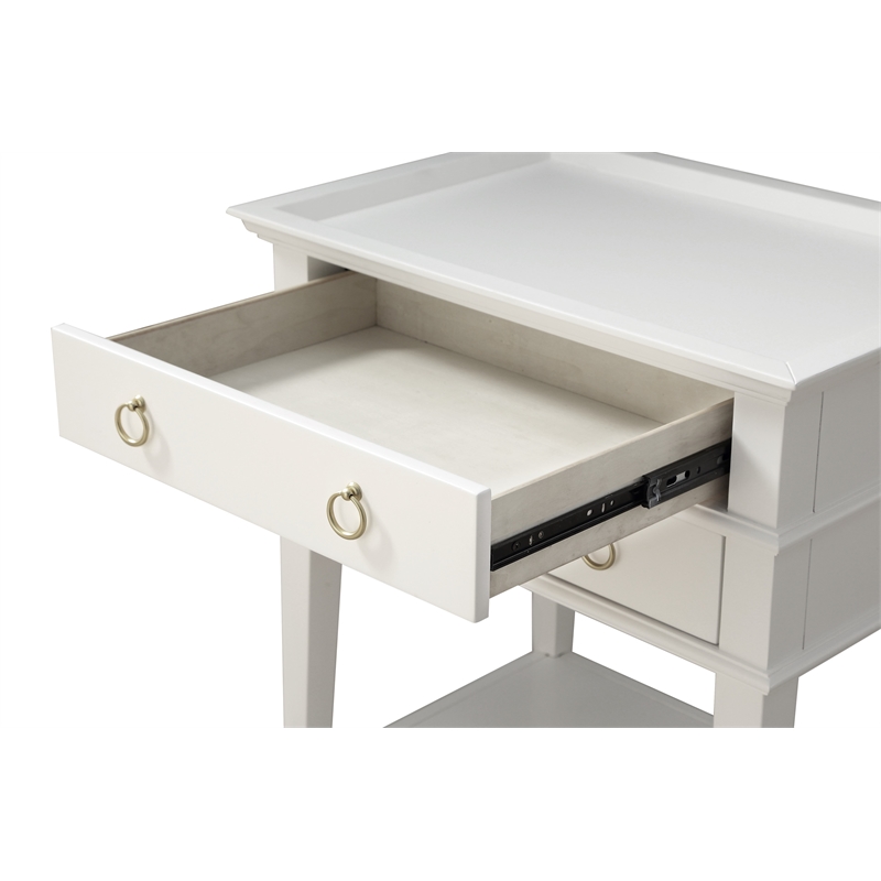 Pemberly Row Contemporary 2-Drawer Tray Top Wood Nightstand in White
