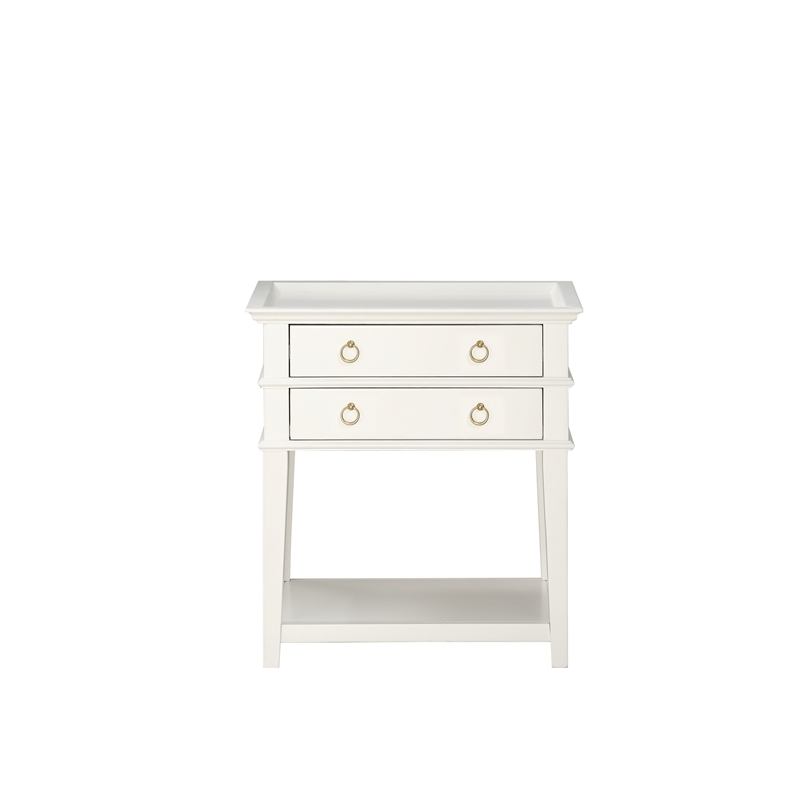 Pemberly Row Contemporary 2-Drawer Tray Top Wood Nightstand in White