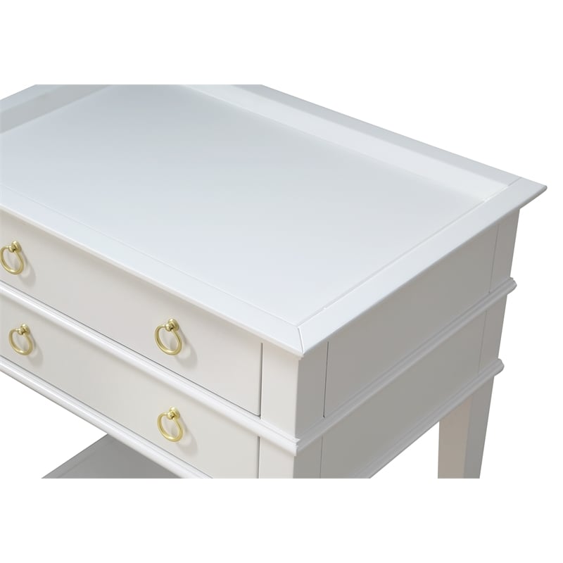 Pemberly Row Contemporary 2-Drawer Tray Top Wood Nightstand in White