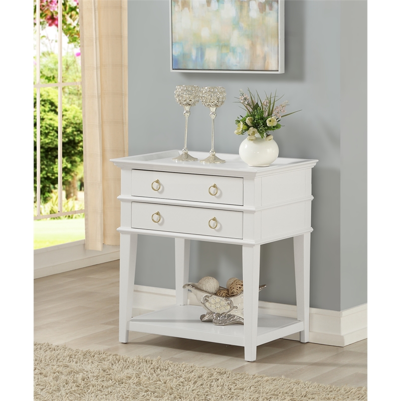 Pemberly Row Contemporary 2-Drawer Tray Top Wood Nightstand in White
