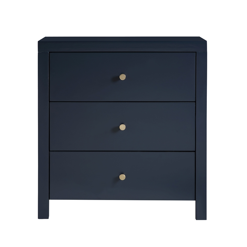 Pemberly Row Contemporary 3-Drawer Midnight Blue Painted Wood Nightstand