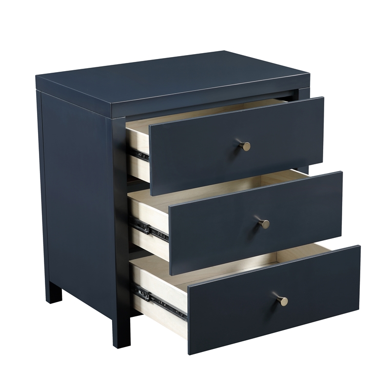 Pemberly Row Contemporary 3-Drawer Midnight Blue Painted Wood Nightstand