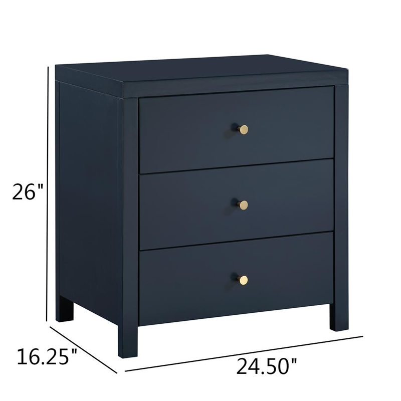 Pemberly Row Contemporary 3-Drawer Midnight Blue Painted Wood Nightstand