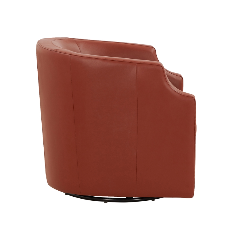 Pemberly Row Caramel Top Grain Leather Swivel Glider Barrel Chair